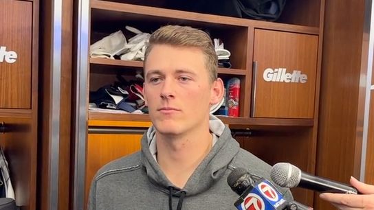 Mac Jones speaks, briefly - 'Definitely moving better, feel pretty good' taken at Gillette Stadium (Patriots)